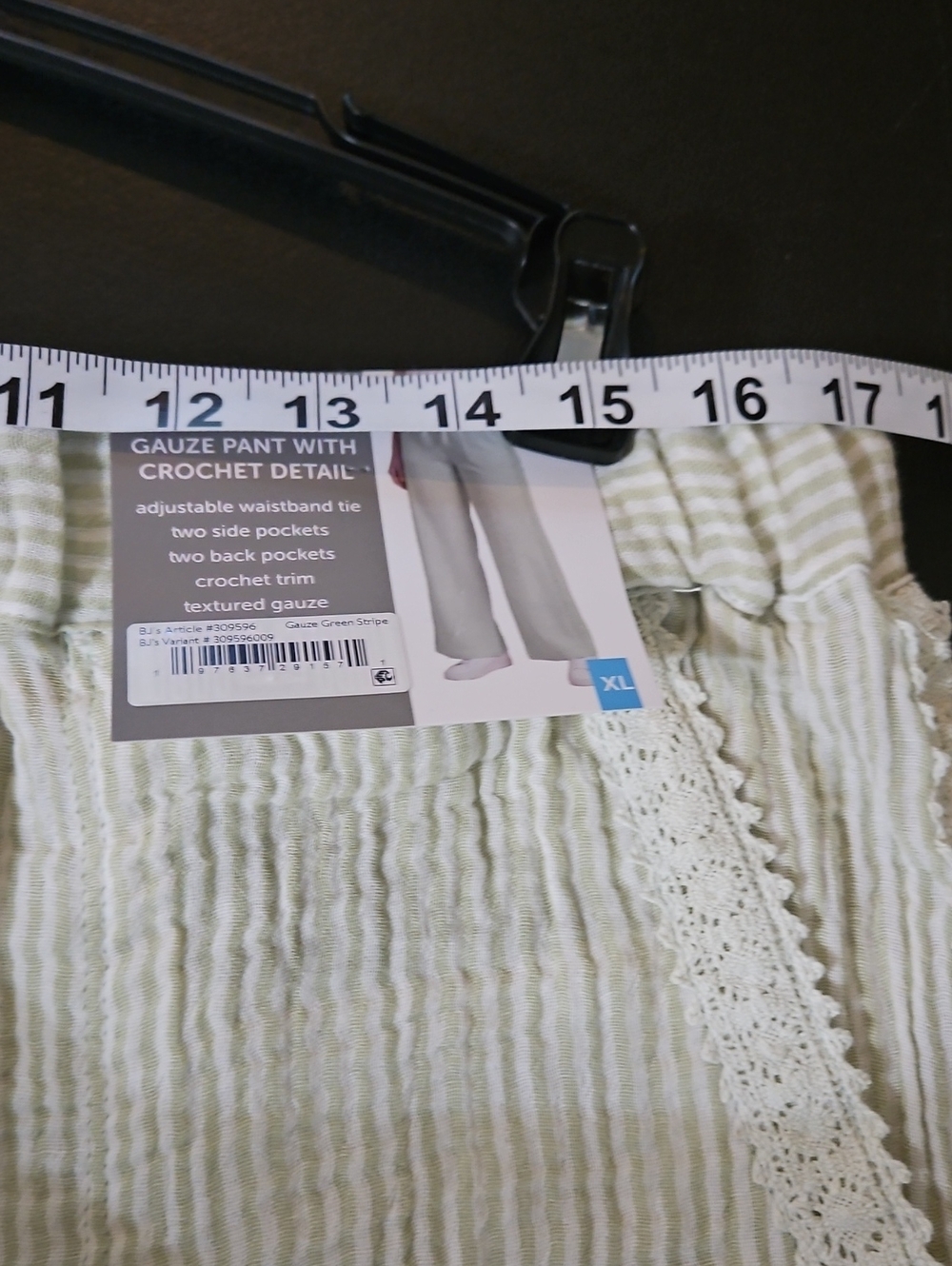 Women's Light Sage Drawstring Relaxed Pants Gauze Lace XL NWT - Picture 8 of 10